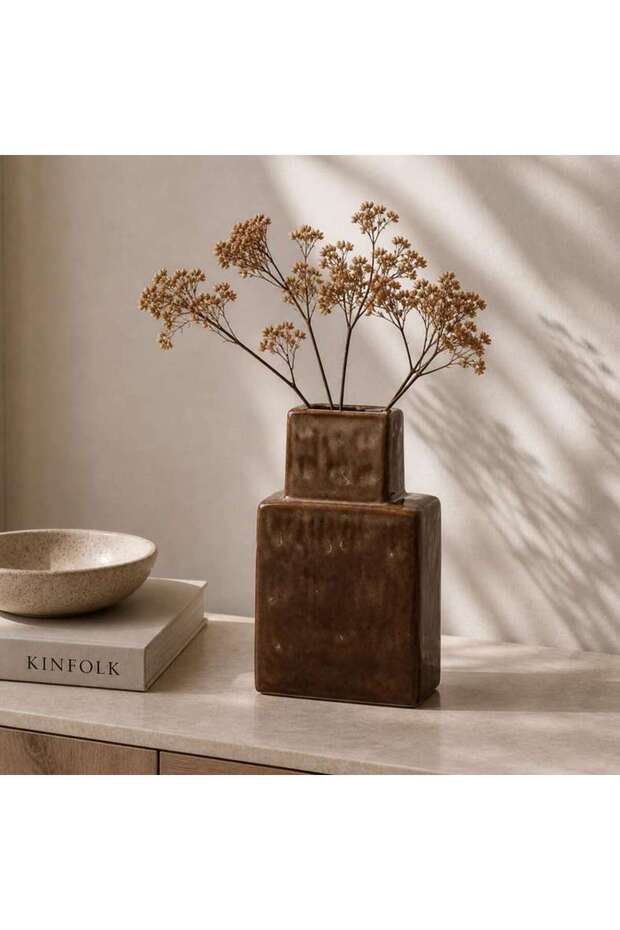 Tetris Ceramic Block Vase 11x8x20cm - Brown - 112AIC9904866
