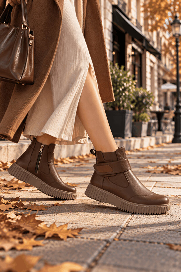 Genuine Leather Side Zipper Thick Sole Model Name: Ishtar