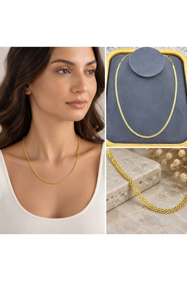 💎 Premium Shiny and Stylish Gold Color Mesh Chain 316L Women's Steel Necklace (45cm)