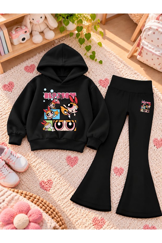 Girl's Hooded Sweatshirt Spanish Style Leggings Set Printed 3 Yarn Rastered Winter Set