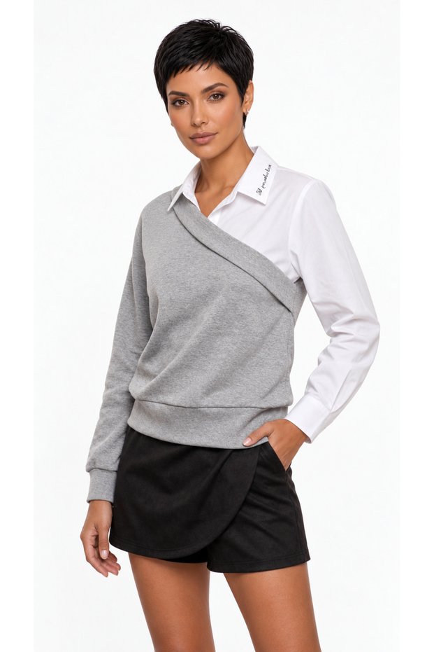 Knitwear Embellished Shirt Collar Blouse