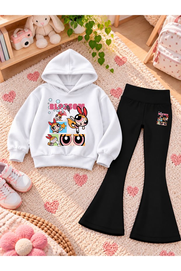Girl's Hooded Sweatshirt Spanish Style Leggings Set Printed 3 Yarn Rastered Winter Set