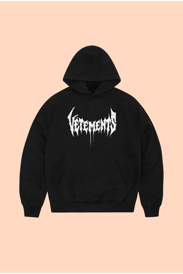 Vetements Printed Unisex Oversize Black Cotton Hooded Printed Sweatshirt Hoodie