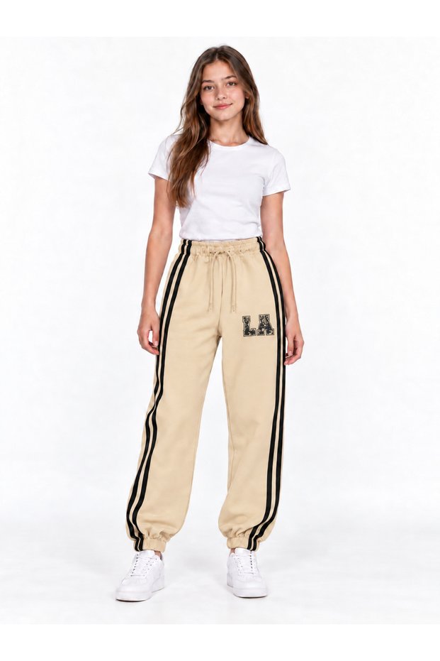 22610-26 Girls' Striped La Embroidered Double Pocket Jogger Sweatpants 13–16 Years