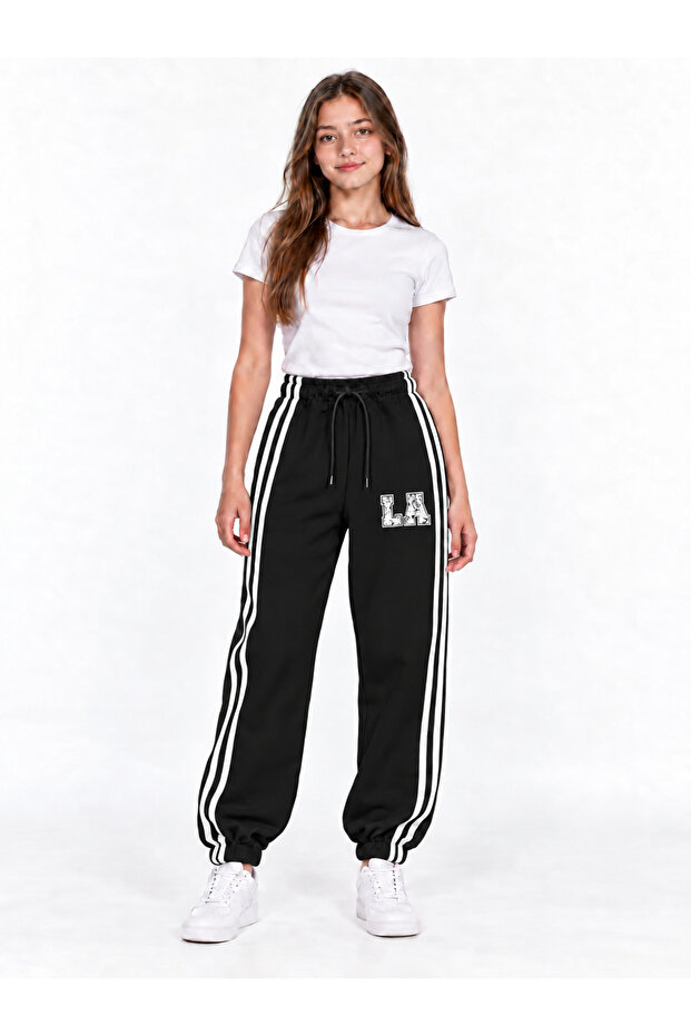 22610-26 Girls' Striped La Embroidered Double Pocket Jogger Sweatpants 13–16 Years