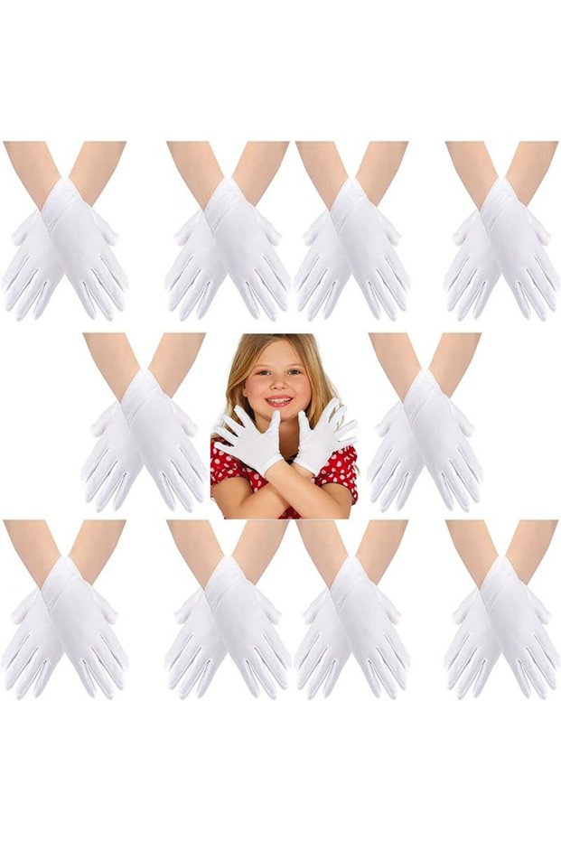 White Color Lycra 23 April 29 October 19 May Performance Marching Band Gloves 10 Pairs (20 Pieces)