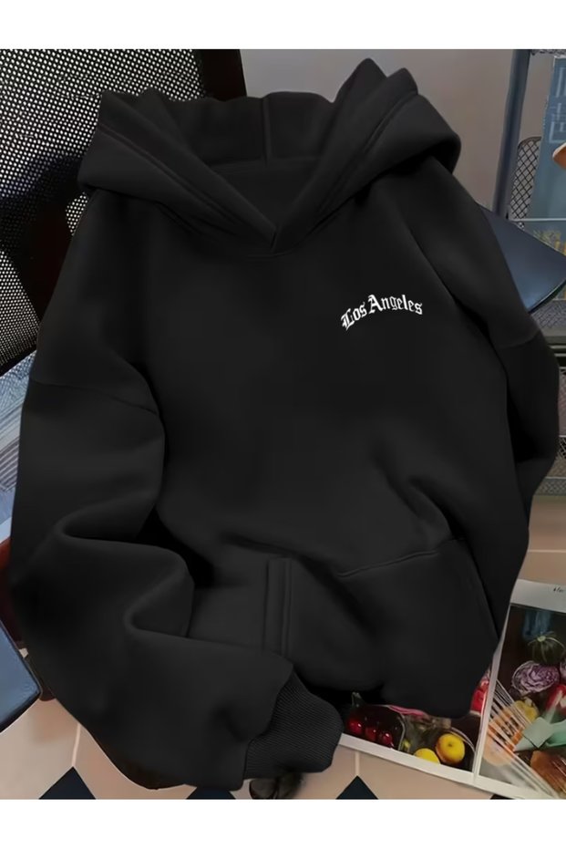 Men'S/Women's Mini Los Angeles Oblique Printed Premium Hooded 2-Thread Oversize Sweatshirt