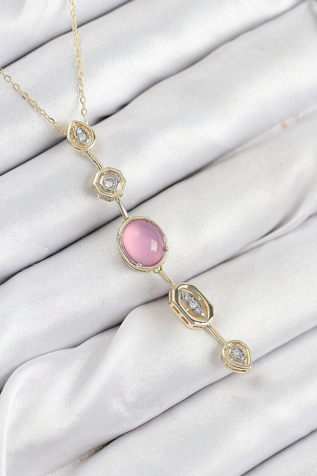 Brass Chain Pink Gold Color Zircon Stone Y Necklace Tj-Bko10554