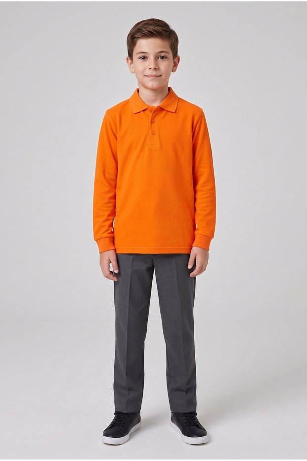 Boys' Polo Collar School T-Shirt Set Long Sleeve 100% Cotton Fabric