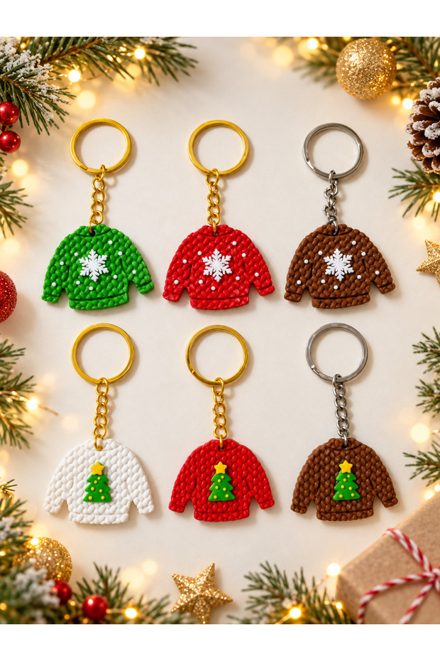 6 Pieces Christmas Keychains