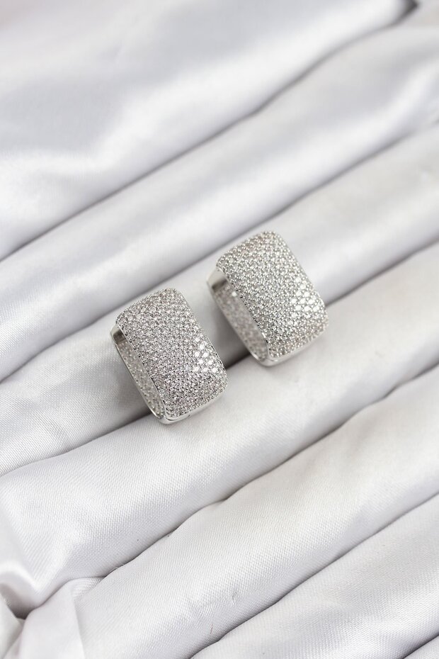 Silver Color Full Zircon Stone Square Hoop Women's Earrings Tj-Bkp11894