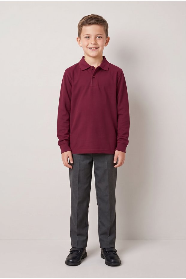 Boys' Polo Collar School T-Shirt Set Long Sleeve 100% Cotton Fabric