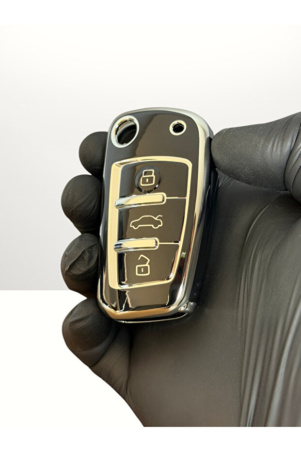 Audi A3, A6, A1, A4 Q2, Q3 Switchable 3-Button Silicone Key Protection Case Black Silver Color