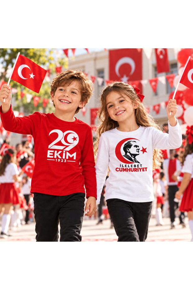 29 October Republic Day Unisex Kids 2-Piece Long Sleeve T-Shirt Set Red White