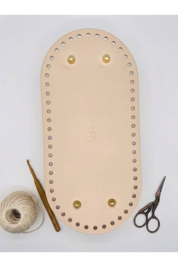 Gold Rivet Leather Oval Bag Base Cream 12X25