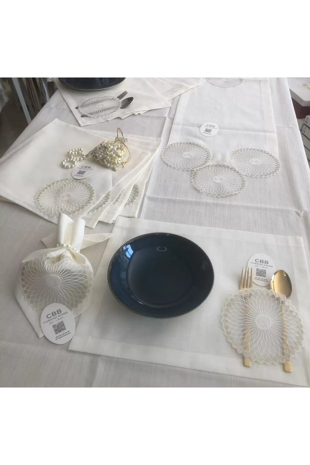 Tableware Set Planet Gardenya Linen Dinner Set 160X260 Table Set 26 Piece Runner Set Cream