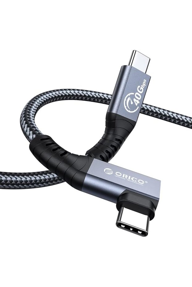 كابل متوافق مع ثندربولت 4 بزاوية قائمة 0.98 قدم، كابل USB C إلى USB C بسرعة 40 جيجابت في الثانية وقدرة 100 واط