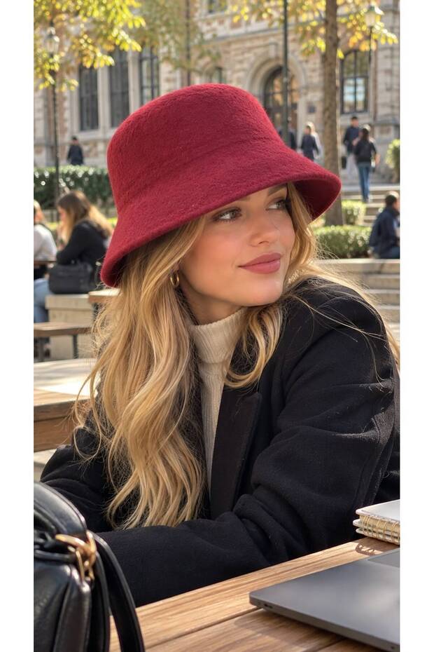 Burgundy Soft Textured Felt Bucket Women's Hat
