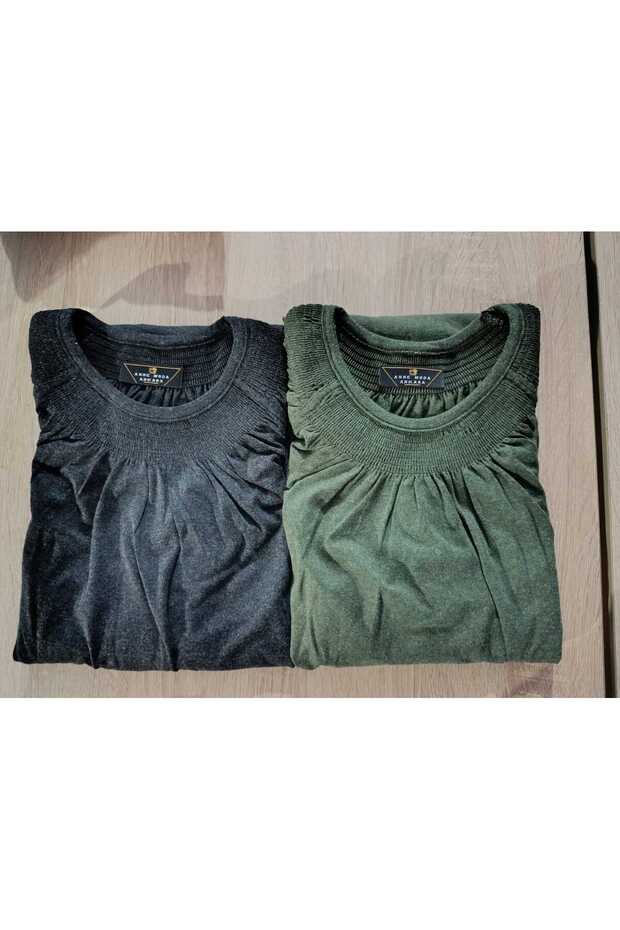 Winter-Spring 2-Pack Wool Viscose Lycra Solid Color No Show Long Sleeve Blouse