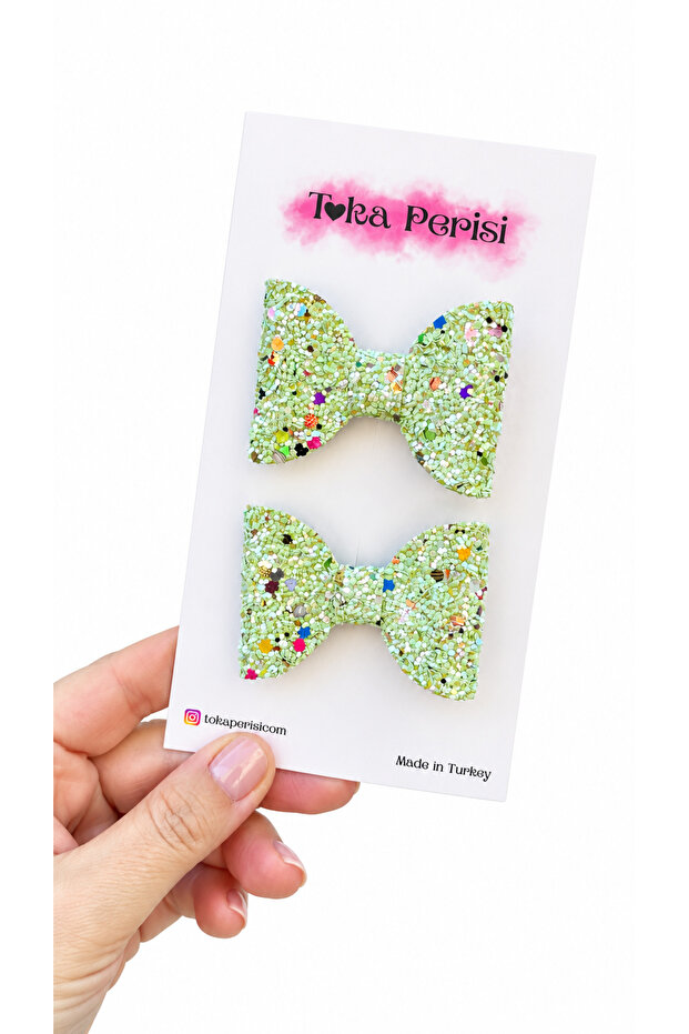 Green Miks Luna Glitter Glittery Clip-On Bow Buckle