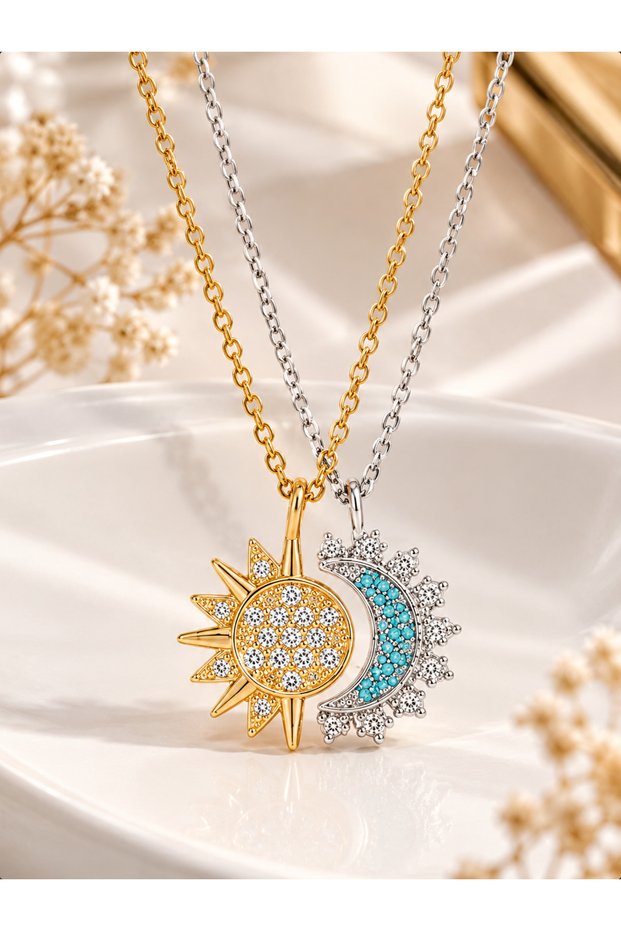 Steel Sun Moon Friendship Necklace Set of 2 – Complementary Friendship Necklace