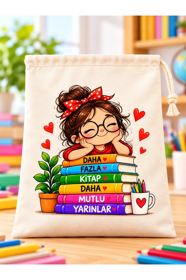 Book Pouch 20X30 cm Printed Fabric Pouch – Book Carrying Pouch for School, Students, and Children Cute Girl Theme