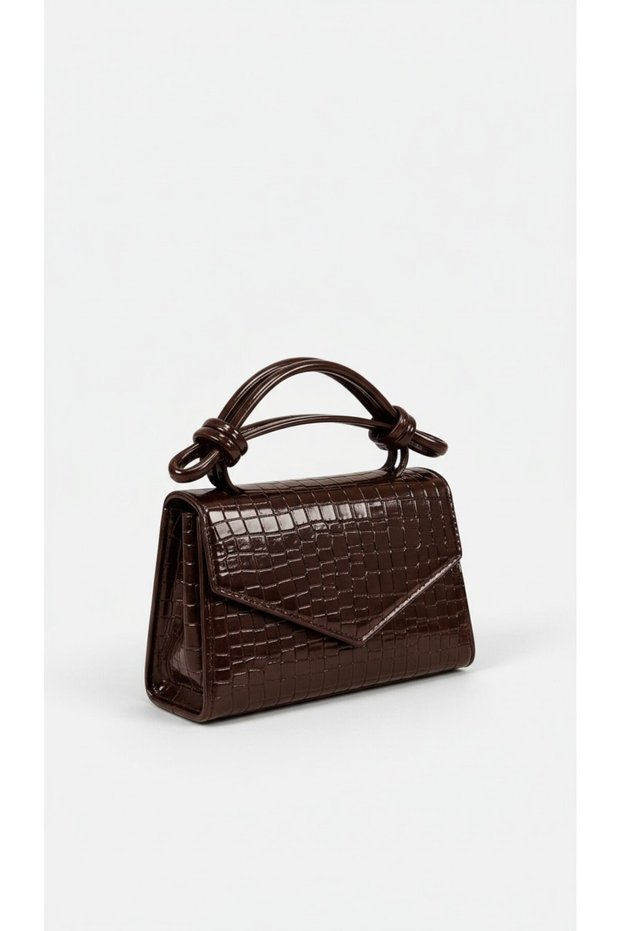 Women's Crocodile Patterned Knot Handle Envelope Flap Hand and Shoulder Bag
