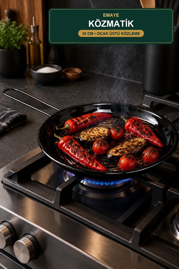 Enamel Közmatik 30 cm Stovetop Crepe Pan Pepper Eggplant Crepe Grill Black