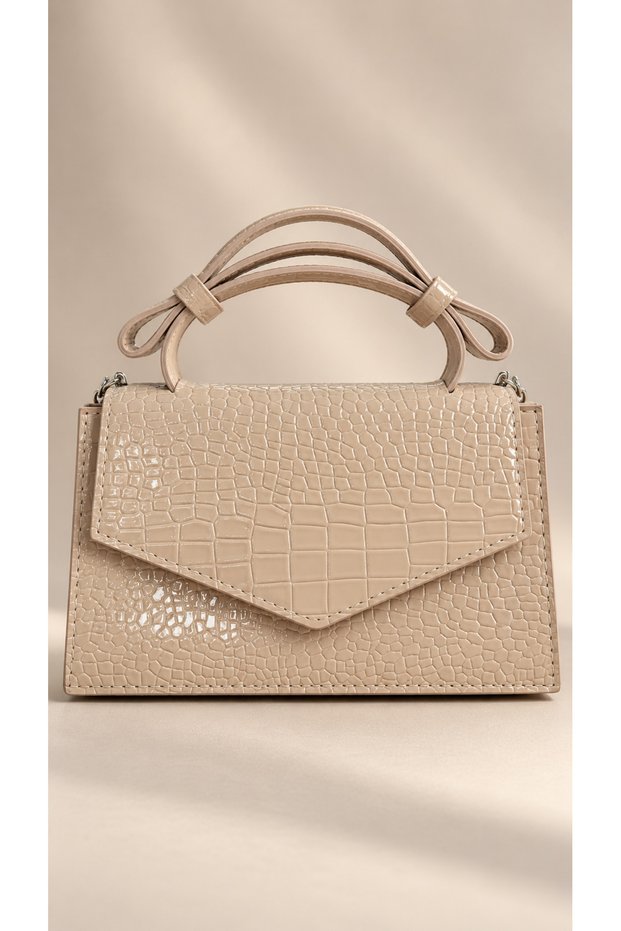 Women's Crocodile Patterned Knot Handle Envelope Flap Hand and Shoulder Bag