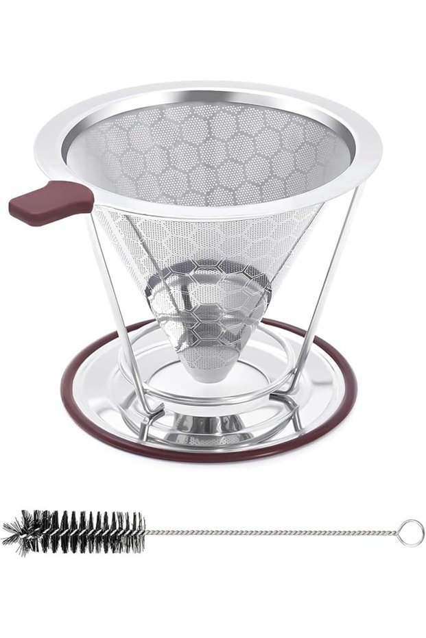فلتر قهوة مخروطي من الستانلس ستيل قابل لإعادة الاستخدام للصب اليدوي