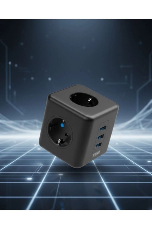 مقبس USB مكعب الشكل مع 3 منافذ مزودة بحماية من التيار للأجهزة الإلكترونية