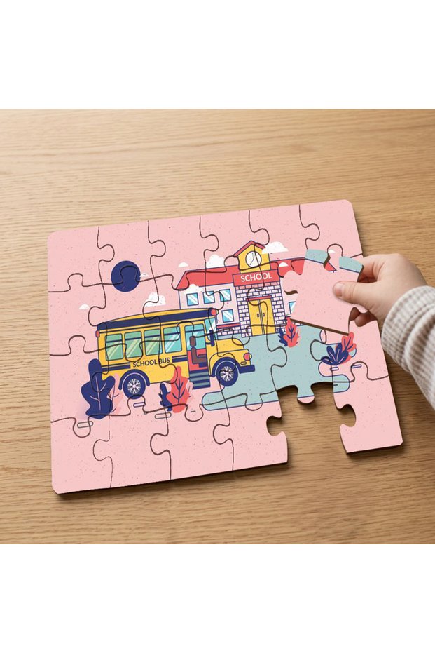 School Bus - School - 24 Piece Wooden Children's Puzzle with Landscape Design Mpk1006