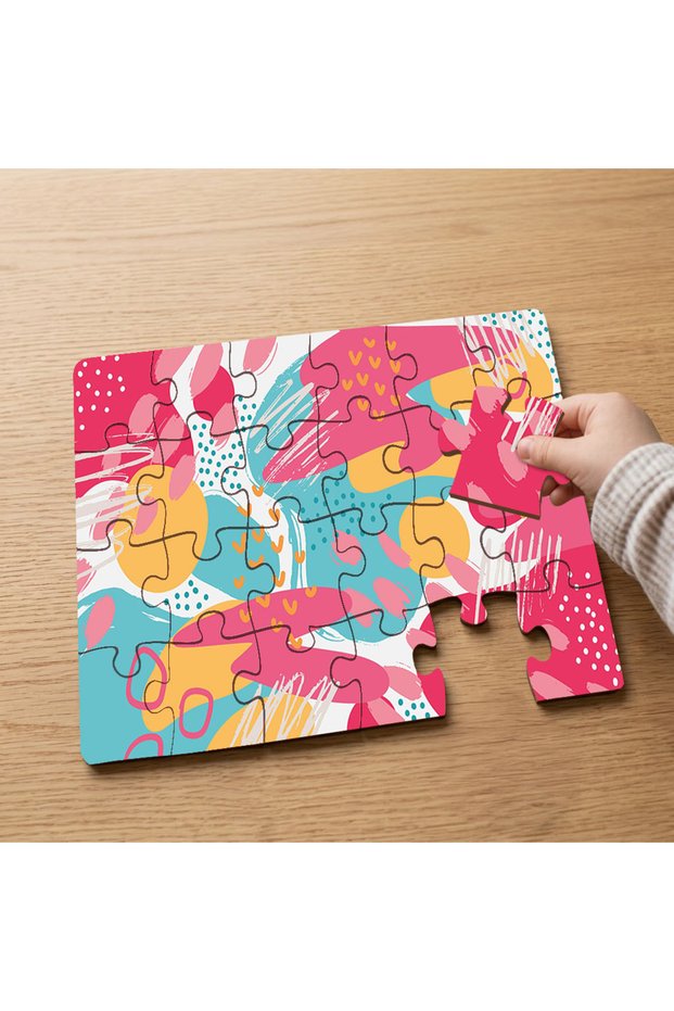 24 Piece Wooden Children's Puzzle with Pink Abstract Shapes Design Mpk0102