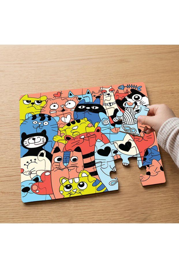 24 Piece Wooden Children's Puzzle with Cute Cat Drawings Design Mpk0772