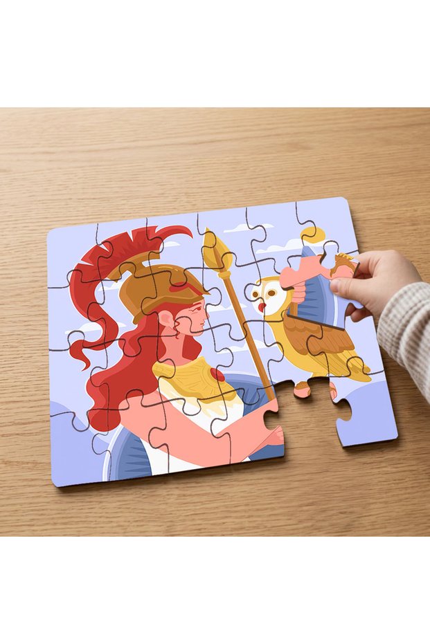 24 Piece Wooden Child Puzzle with Athens Warrior and Owl Design Mpk0505