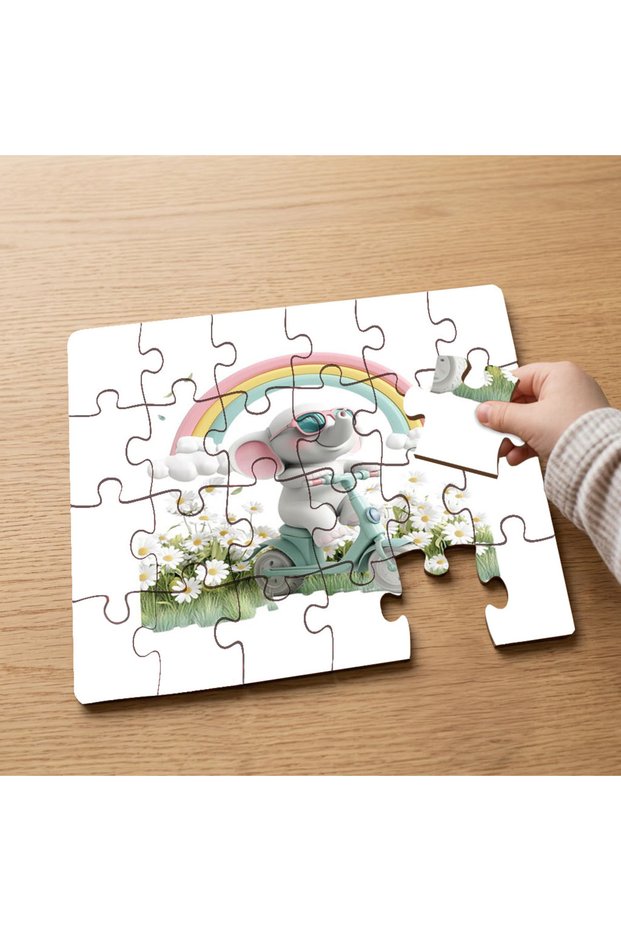 24 Piece Wooden Children's Puzzle with Cute Elephant Design Riding a Motorcycle Mpk0054