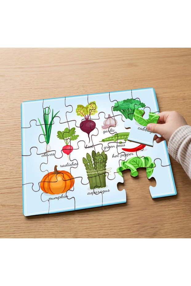 Let's Learn Vegetables Designed 24 Piece Wooden Children's Puzzle Mpk0754