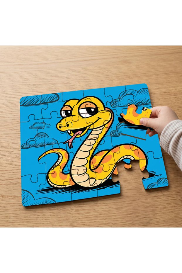 24 Piece Wooden Children's Puzzle with Yellow Cute Snake Design Mpk0358