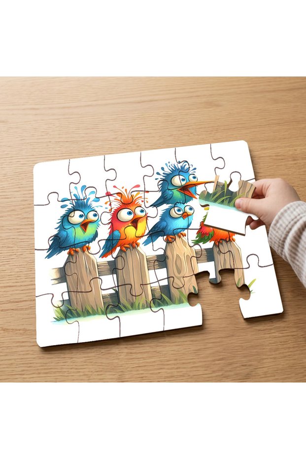 24 Piece Wooden Children's Puzzle with Colorful Mischievous Birds Design Mpk0878