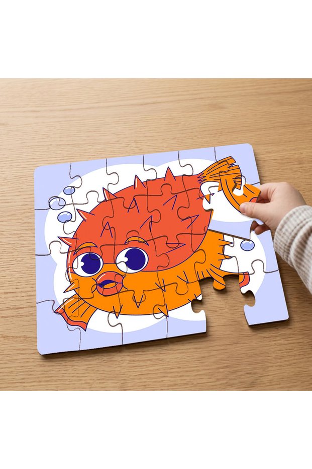 24 Piece Wooden Children's Puzzle with Orange Cute Fish Design Mpk0657