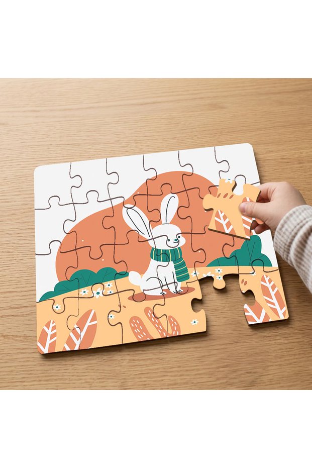 24 Piece Wooden Children's Puzzle with Cute Little Rabbit Design in Autumn Mpk0706