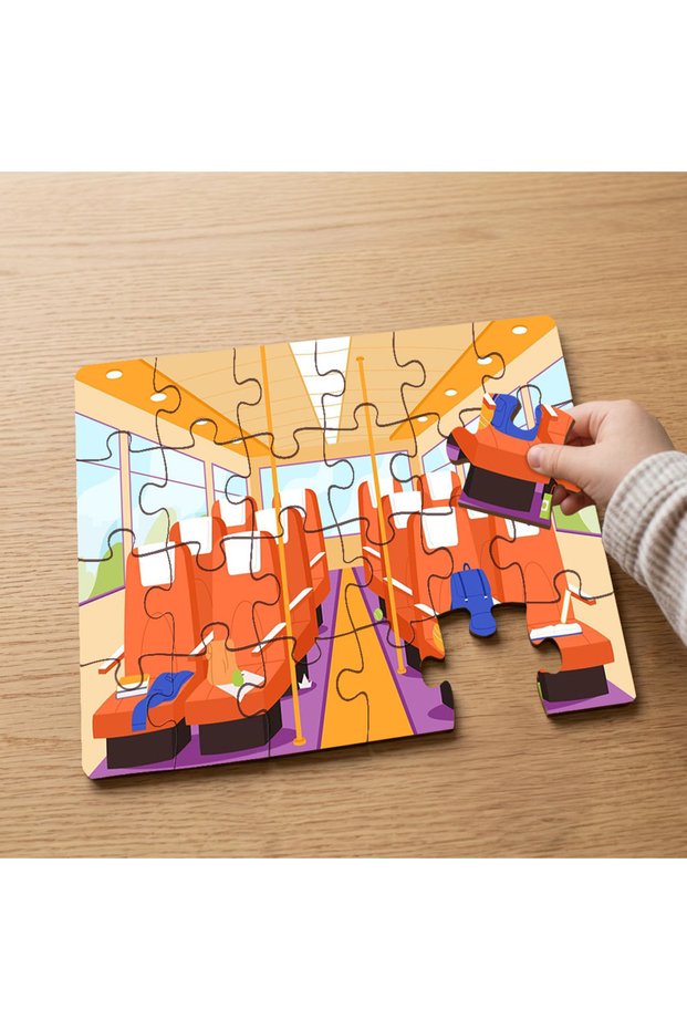 Bus- School Bus Designed 24 Piece Wooden Children's Puzzle Mpk0465
