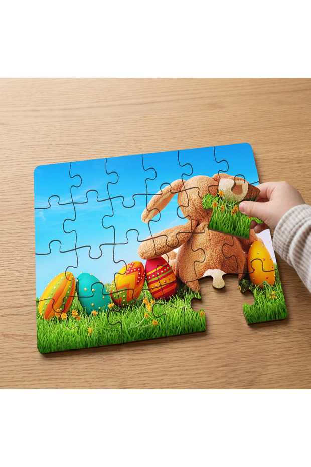 Easter Eggs - 24 Piece Wooden Kids Puzzle with Plush Rabbit Design Mpk0003