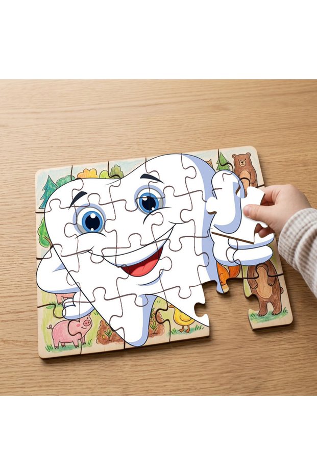 24 Piece Wooden Children's Puzzle with Happy Smiling Teeth Design Mpk0922