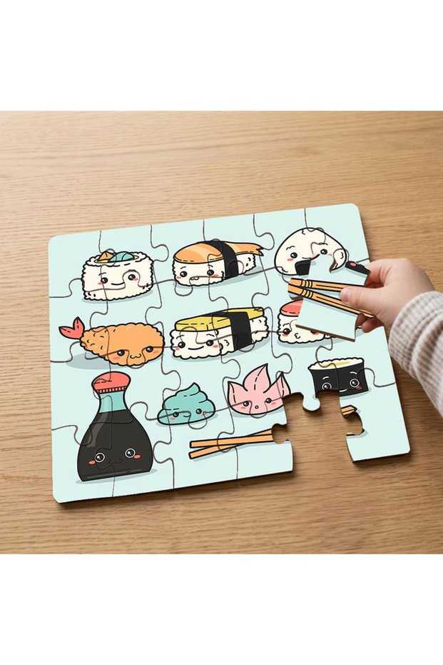 24 Piece Wooden Kids Puzzle with Kawaii Sushi Collage Design Mpk0697