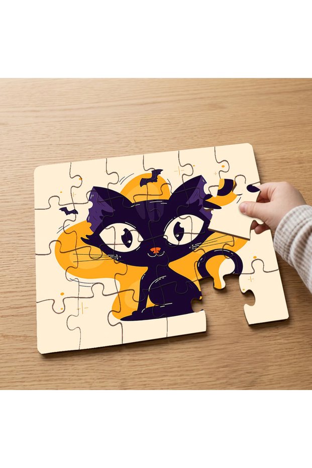 Black Cat - Halloween Cat Design 24 Piece Wooden Kids Puzzle Mpk0690