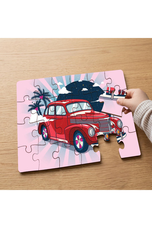 24 Piece Wooden Children's Puzzle with Retro Red Car Design Mpk0972