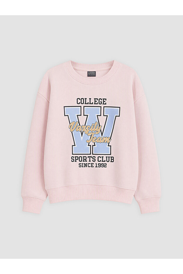 Alita City Pink Printed Thick Sweatshirt for Girls with a Difference in Color