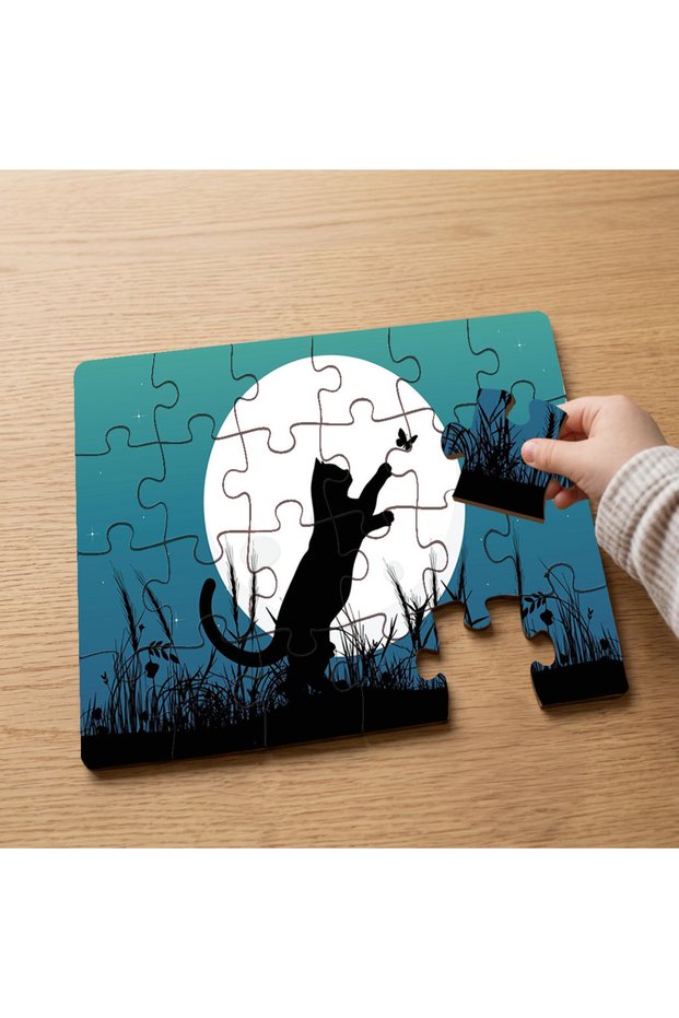 24 Piece Wooden Children's Puzzle with Butterfly and Cat Silhouette Design Mpk0361