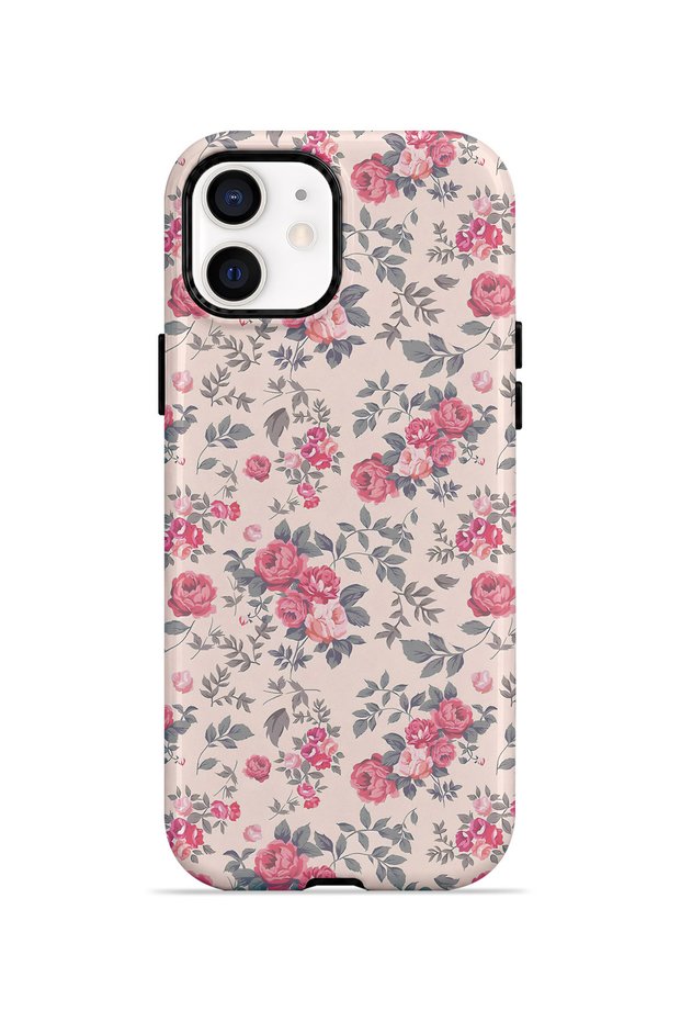 iPhone 12 Vorian Double Layer Pink Vintage Flower Case